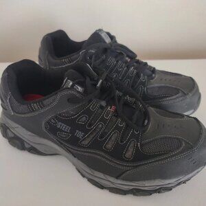 🔥Skechers Men's 12 Work Relaxed Fit Cankton Steel Toe Work Shoes Black/Charcoal